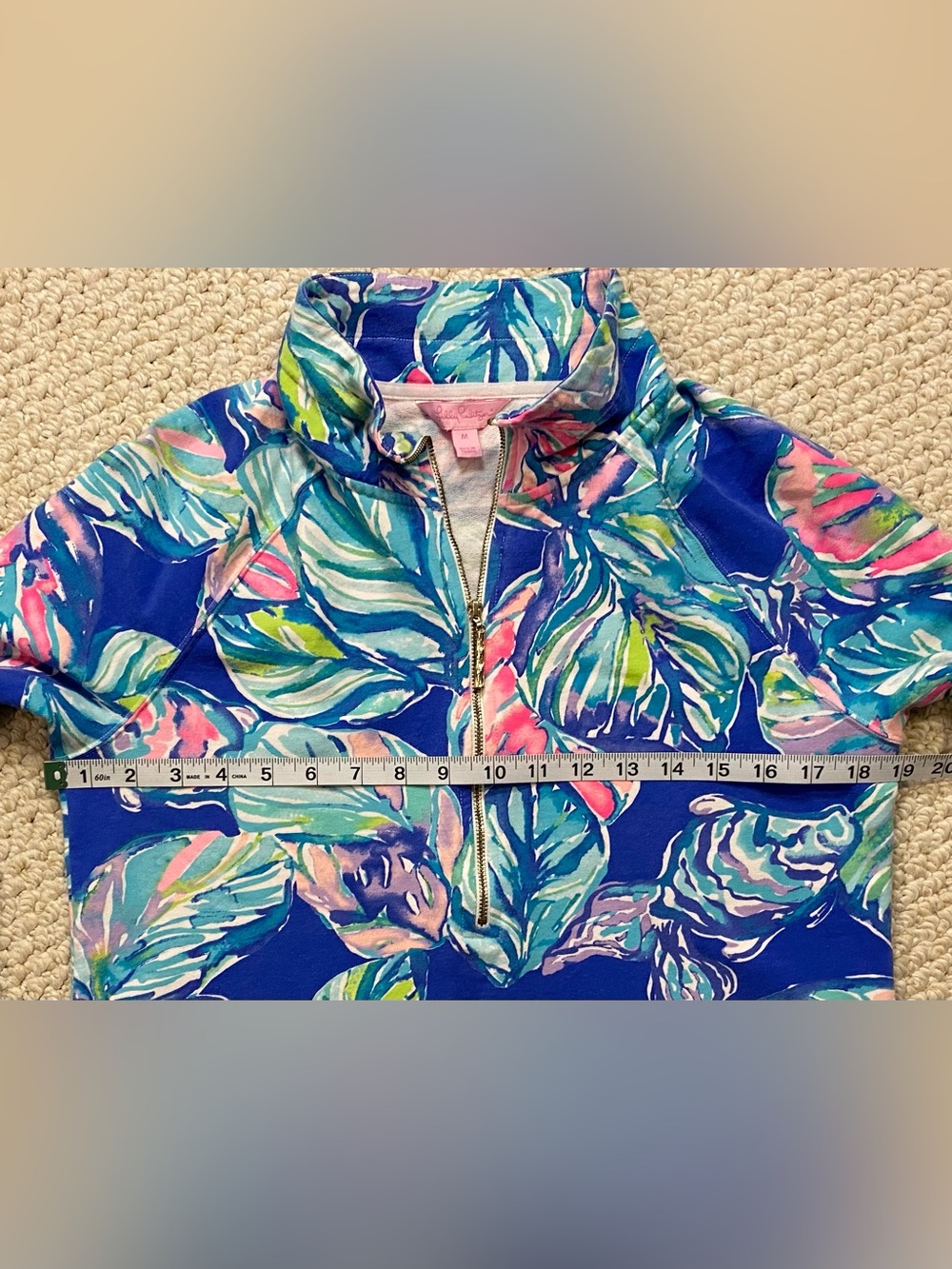 Lilly Pulitzer Blue Tropical Leaf Half-Zip Pullover - Picture 5 of 7